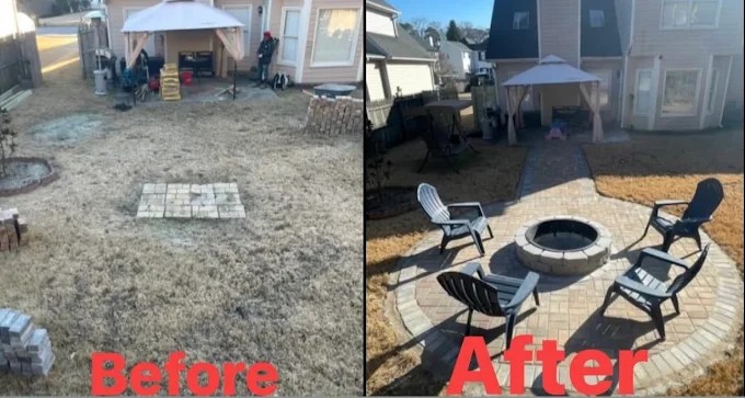 Paver fire pit area before and after